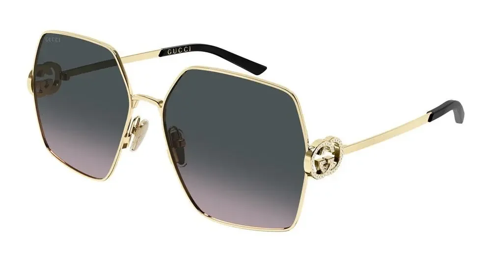 GUCCI GG2163S 002 Gold Grey Rose Gradient Lens Women Sunglasses Large AUTHENTIC